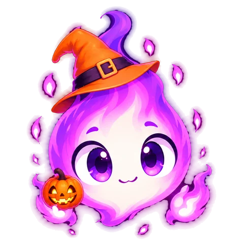 Fulgor con sombrero de bruja y calabaza