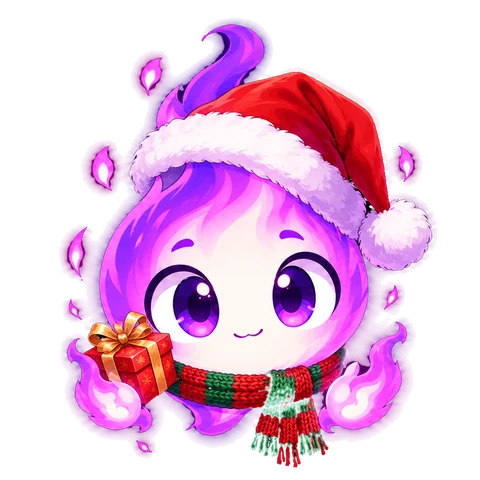 Fulgor con gorro de Navidad, bufanda y regalo